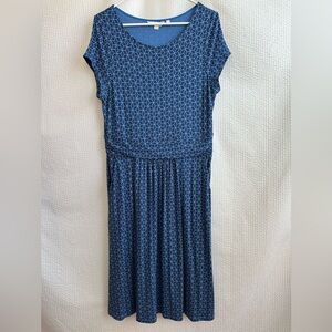 Boden Women’s Black Blue Patterned Midi Dress Size: 10